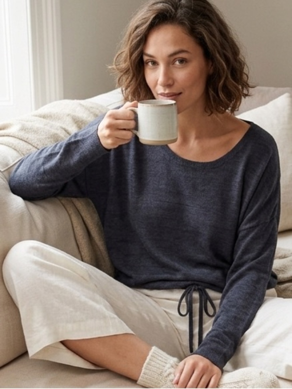 Barefoot Dreams CozyChic Ultra Lite Slouchy Pullover Cozy Lounge Sweater Blue L - Picture 15 of 15